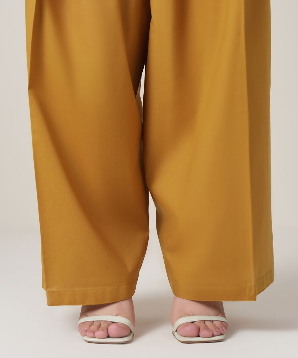 Women's RTW Cambric Mustard Solid Trousers