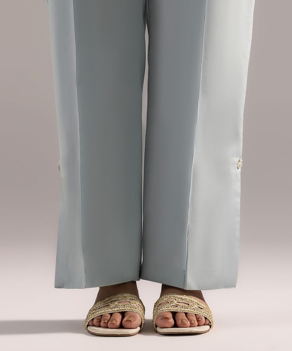 Women's RTW Cambric Solid Blue Straight Pants