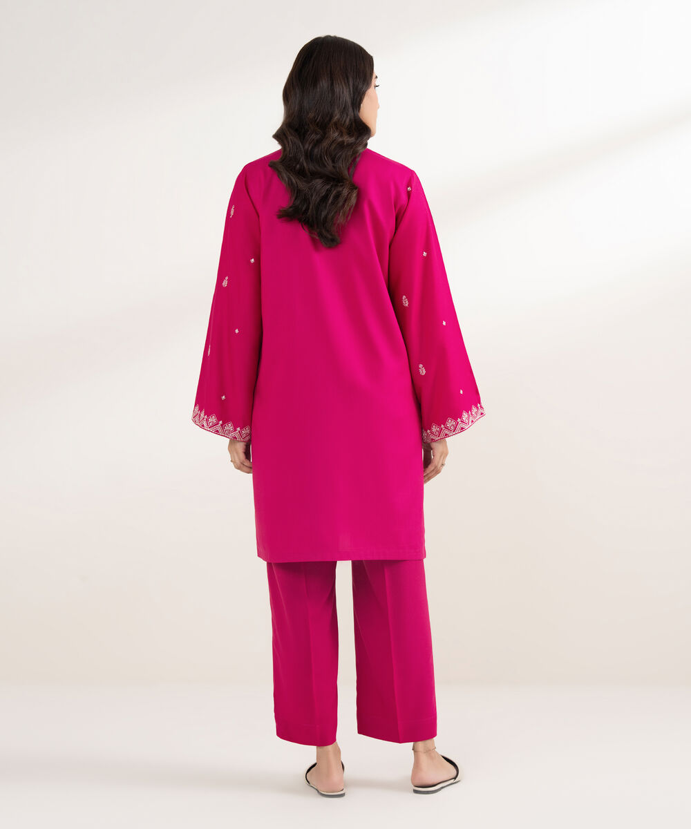 Women's RTW Viscose Linen Embroidered Pink Shirt