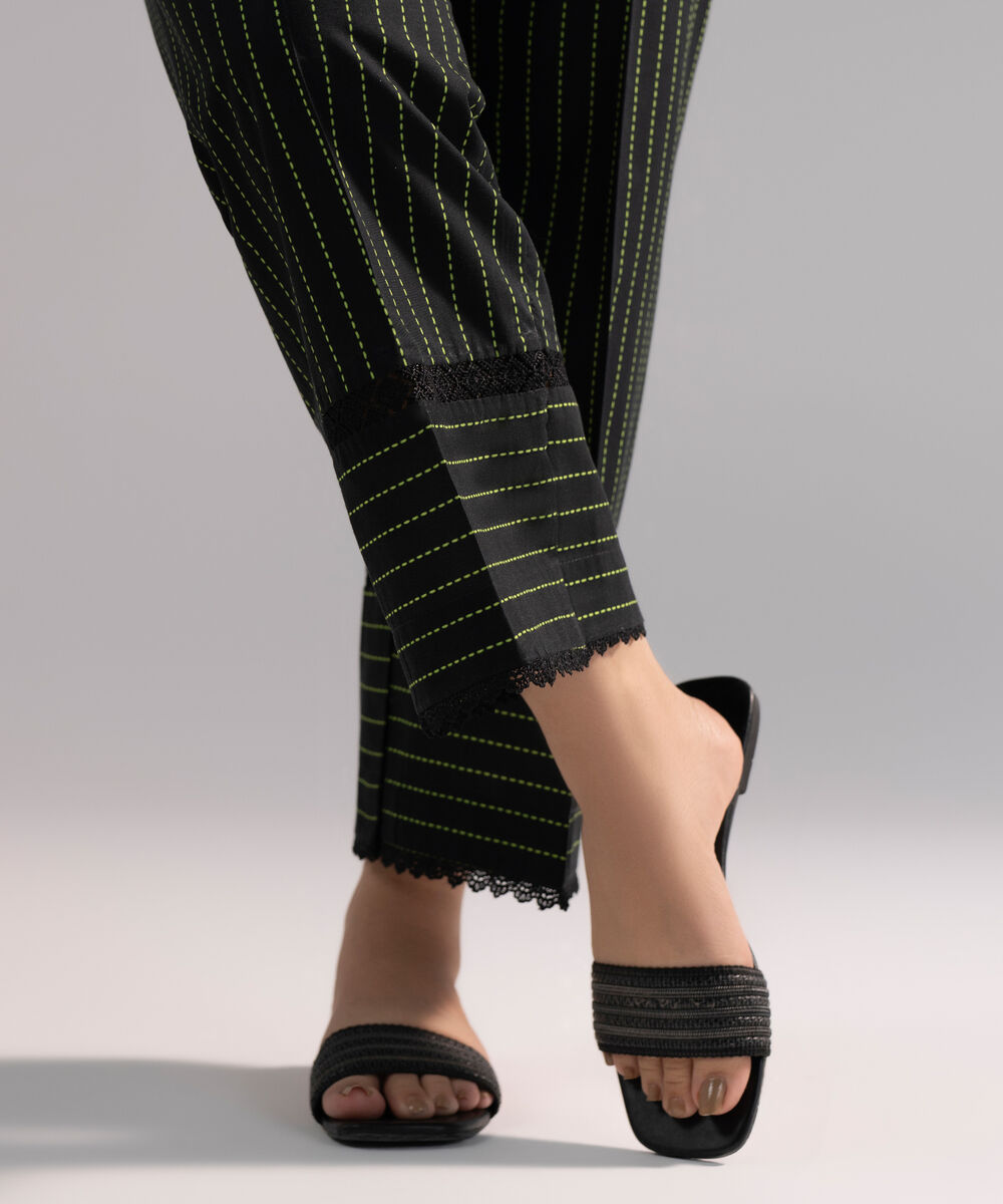 Women's RTW Cambric Printed Black Straight Pants