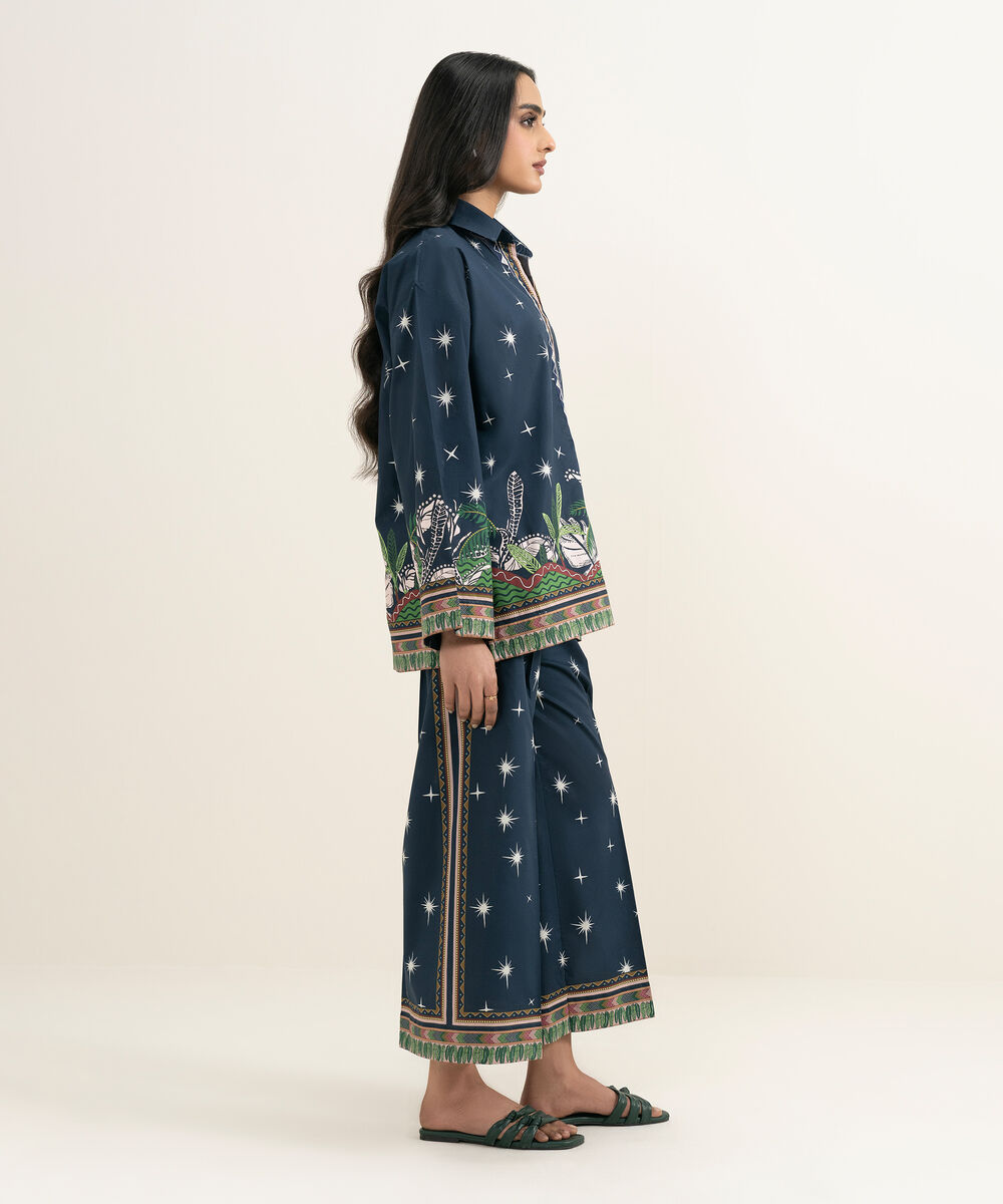 Women's RTW Cambric Embroidered Blue Boxy Shirt
