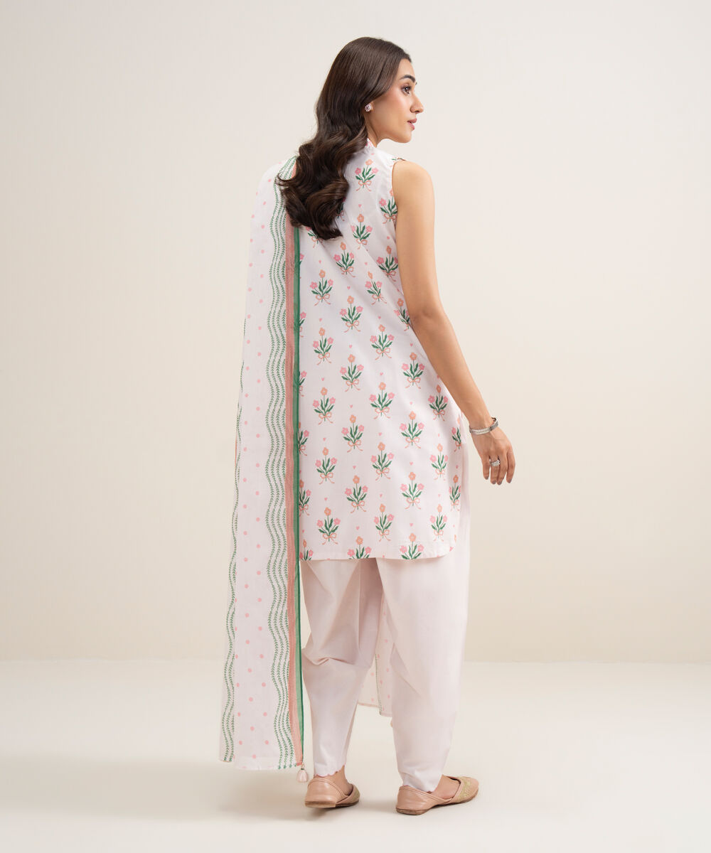 Women's Unstitched Lawn Printed Off White 3 Piece Suit