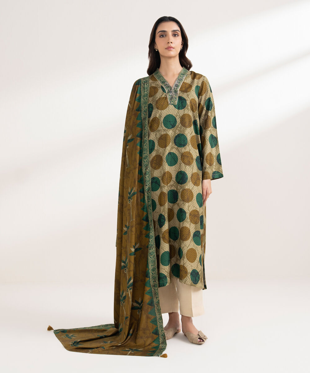 Printed Linen Olive Green Dupatta