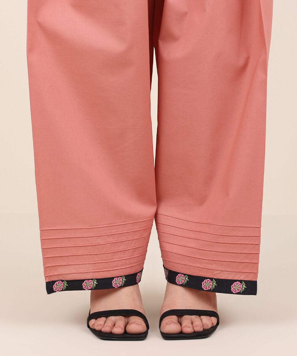 Women's RTW Cambric Pink Solid Farshi Shalwar
