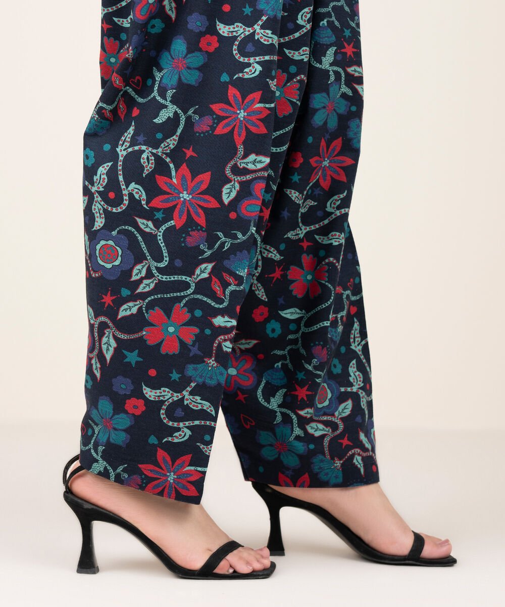 Women's RTW Khaddar Printed Black Shalwar