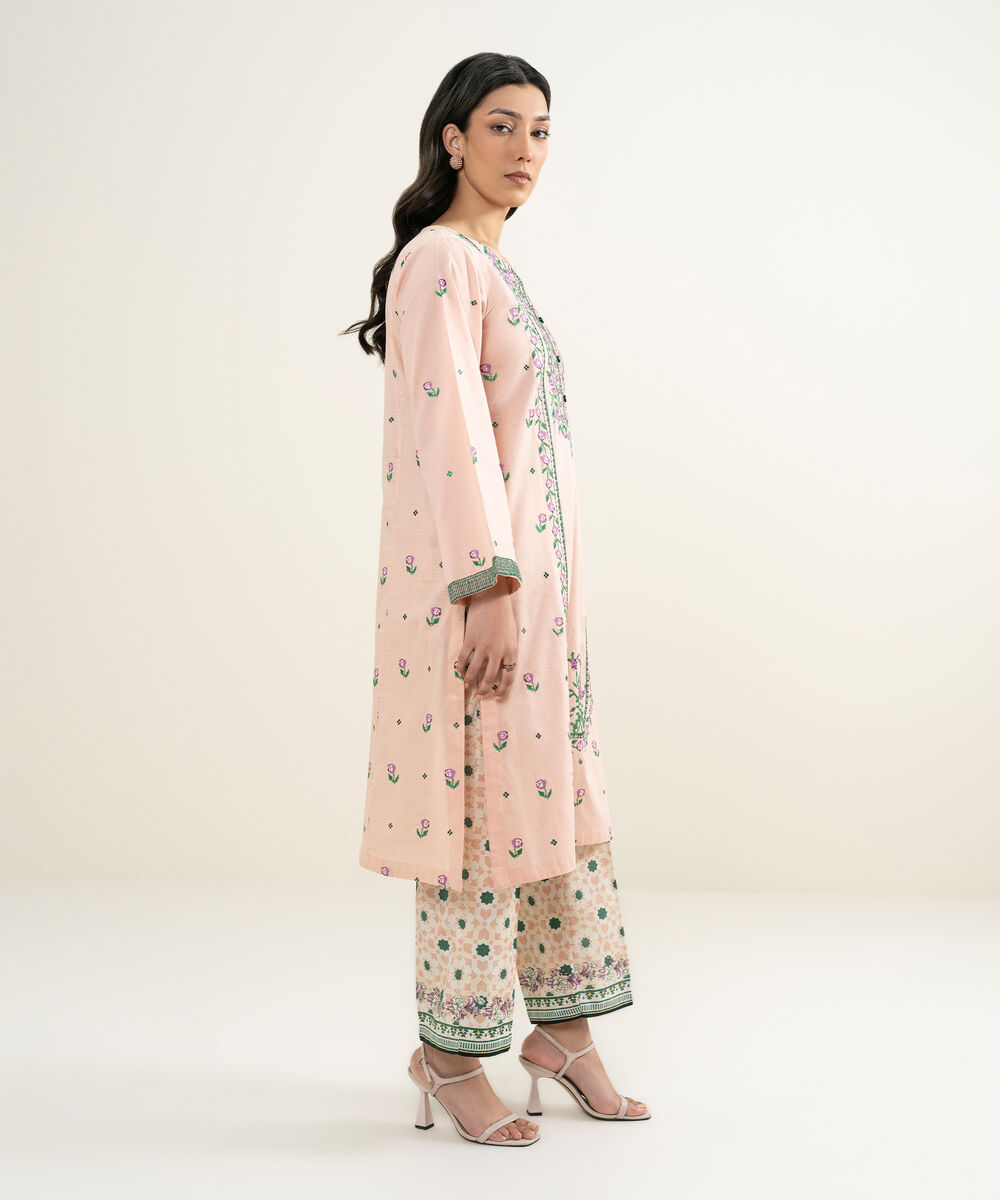 Women's RTW Dobby Embroidered Pink Straight Shirt