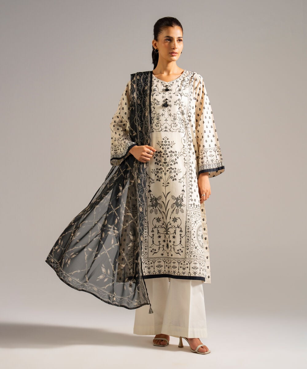 Poly Chiffon Printed Black Dupatta