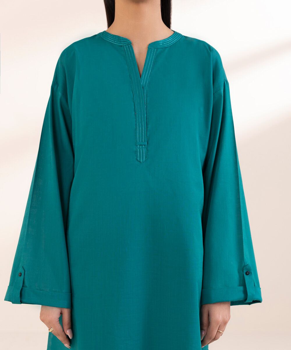 Women's Pret Cross Hatch Blue Solid Straight Shirt