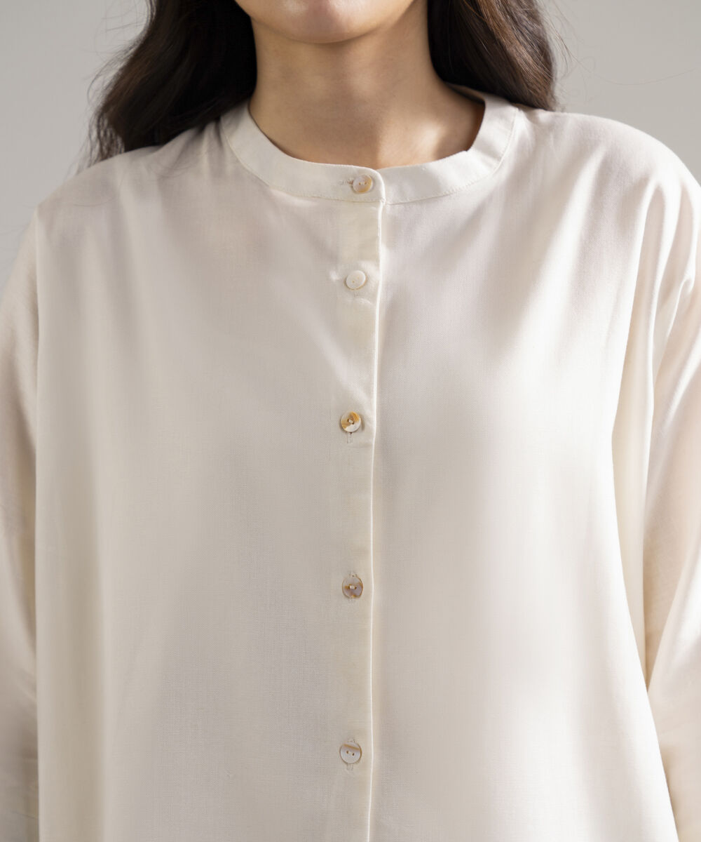 Women's RTW Cotton Linen Solid Off White 2 Piece Suit