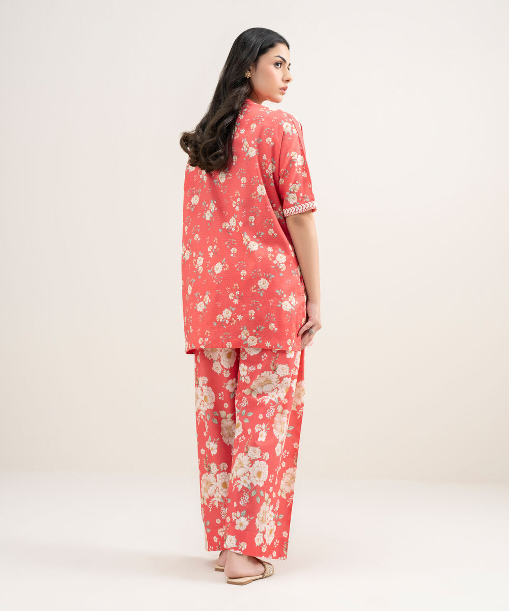 Women's RTW Dobby Embroidered Pink Straight Shirt