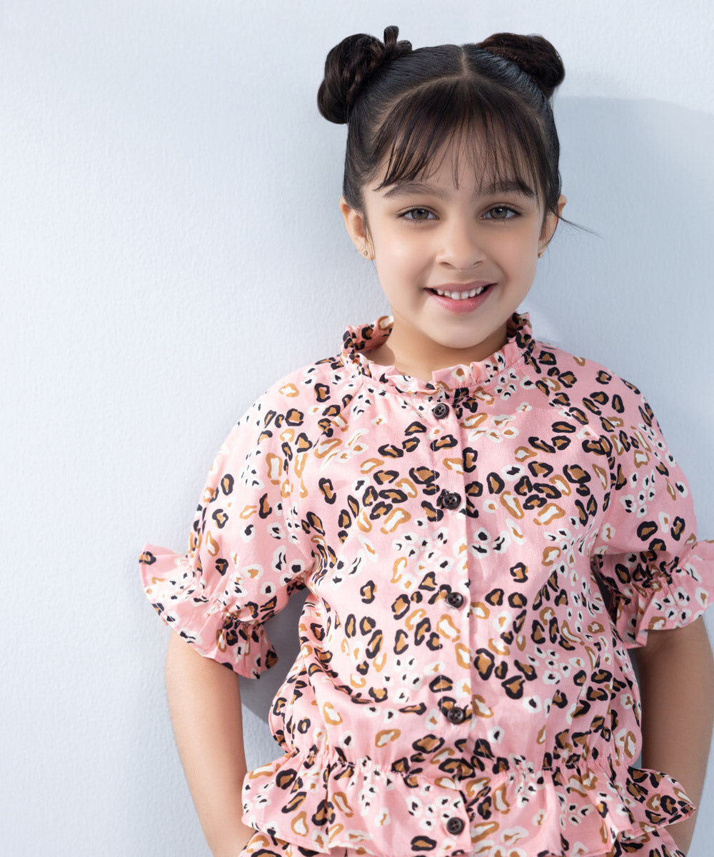 Girl's 2 Piece Printed Cotton Satin Set