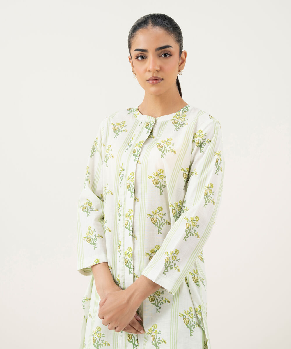 Women's RTW Crosshatch Printed Green Straight Shirt