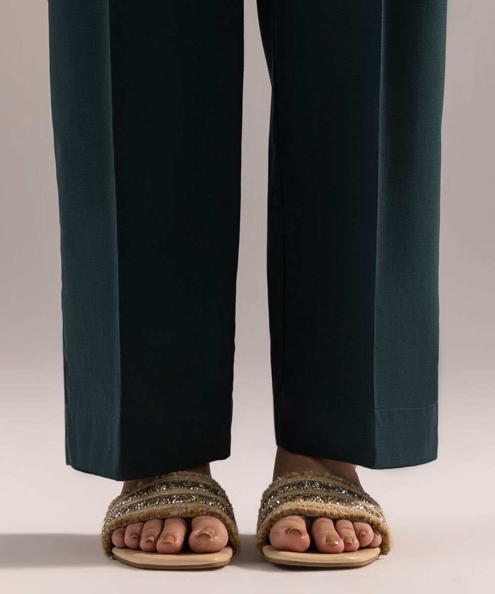 Women's RTW Crosshatch Solid Dark Green Straight Pants