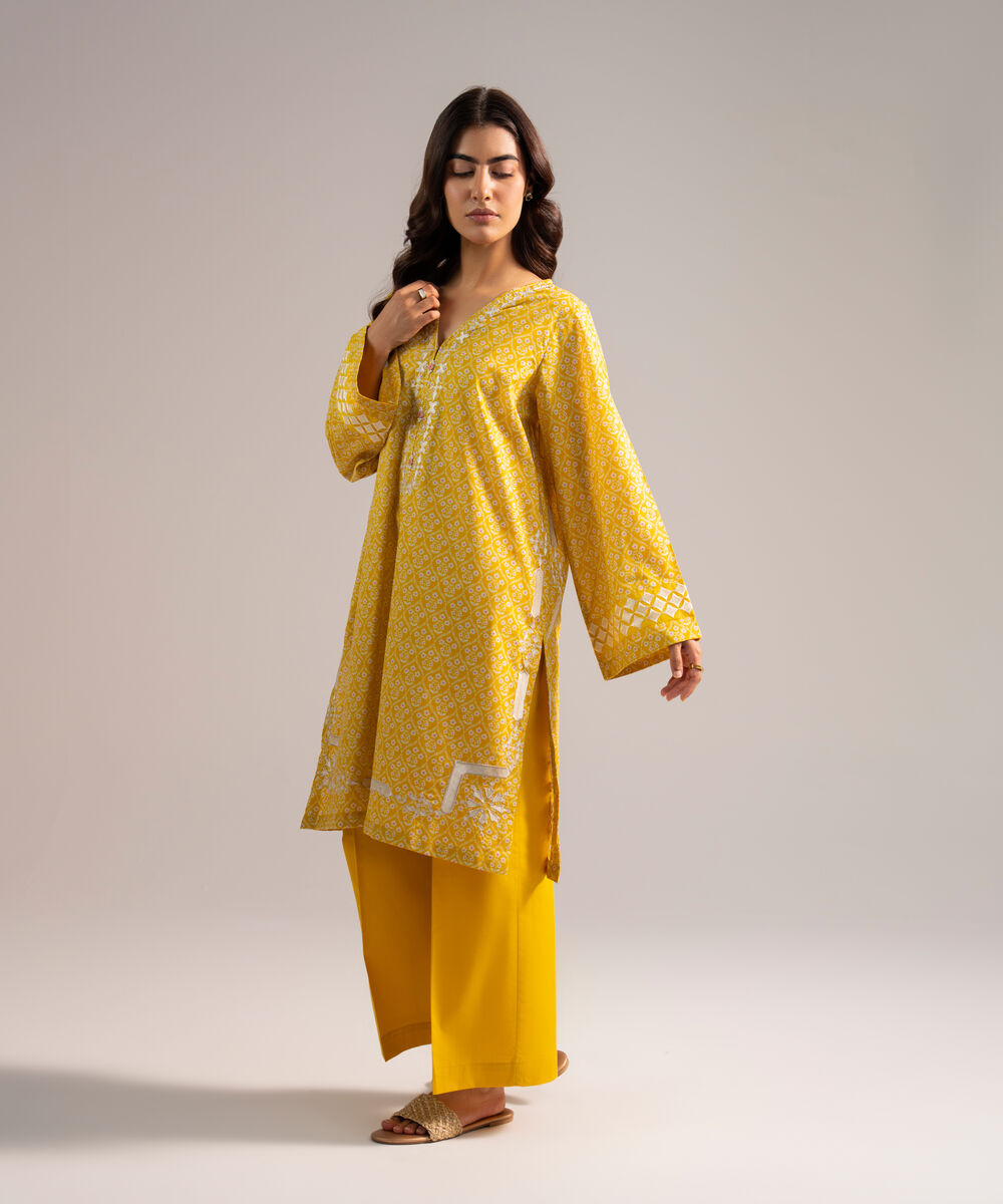 Women's RTW Lawn Embroidered Yellow Straight Shirt