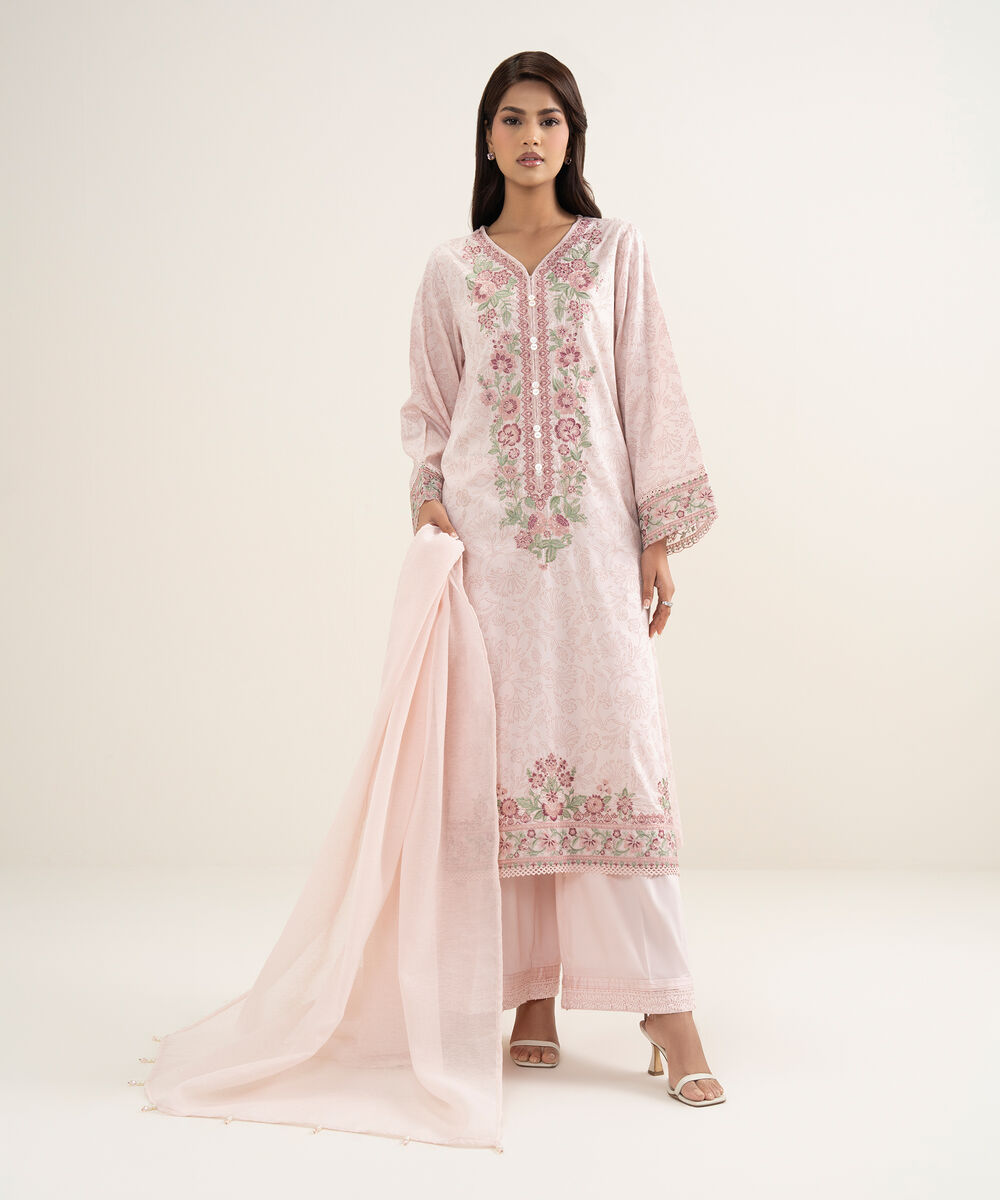 Blended Dobby Karandi Solid Pink Dupatta