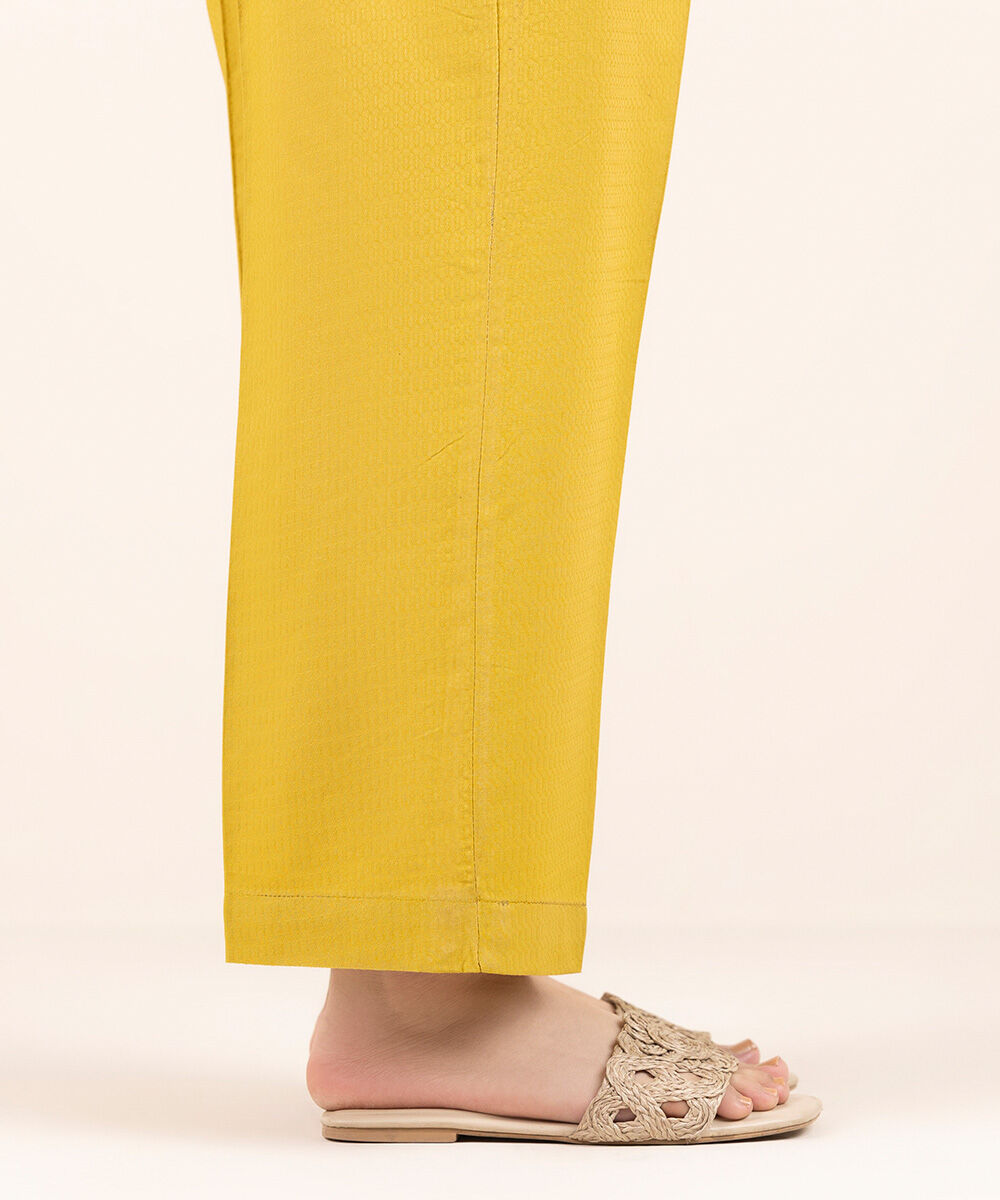 Woman - Yellow Solid Cotton Straight Pants