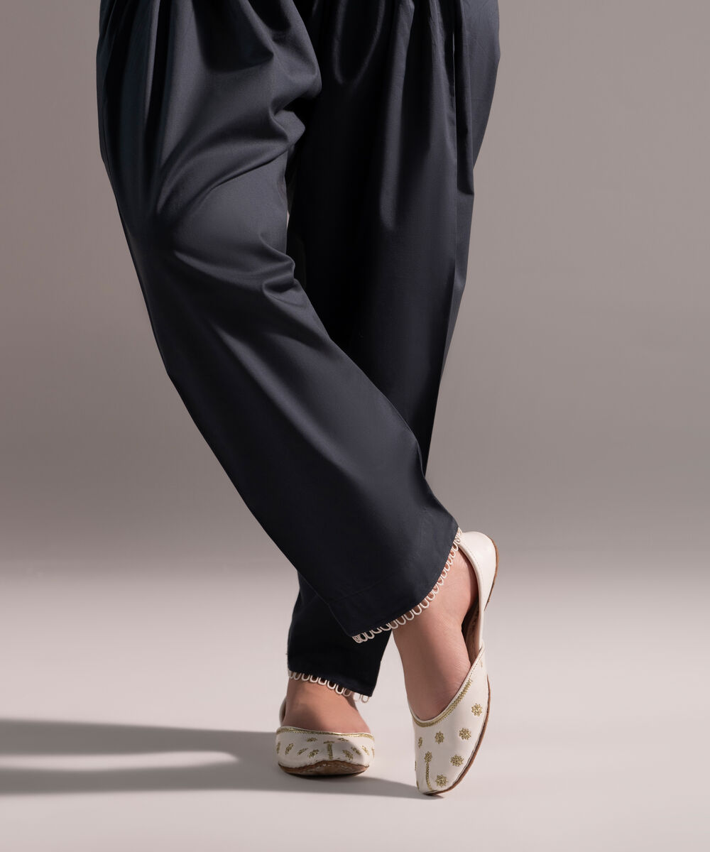 Women's RTW Cambric Solid Charcoal Grey Skinny Shalwar
