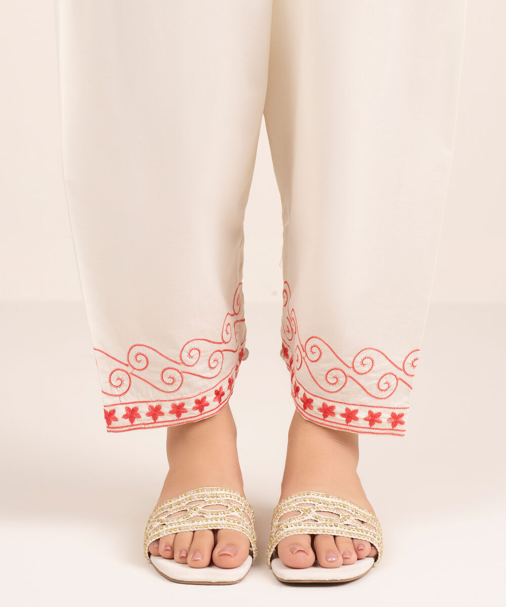 Women's RTW Cambric Embroidered White Shalwar