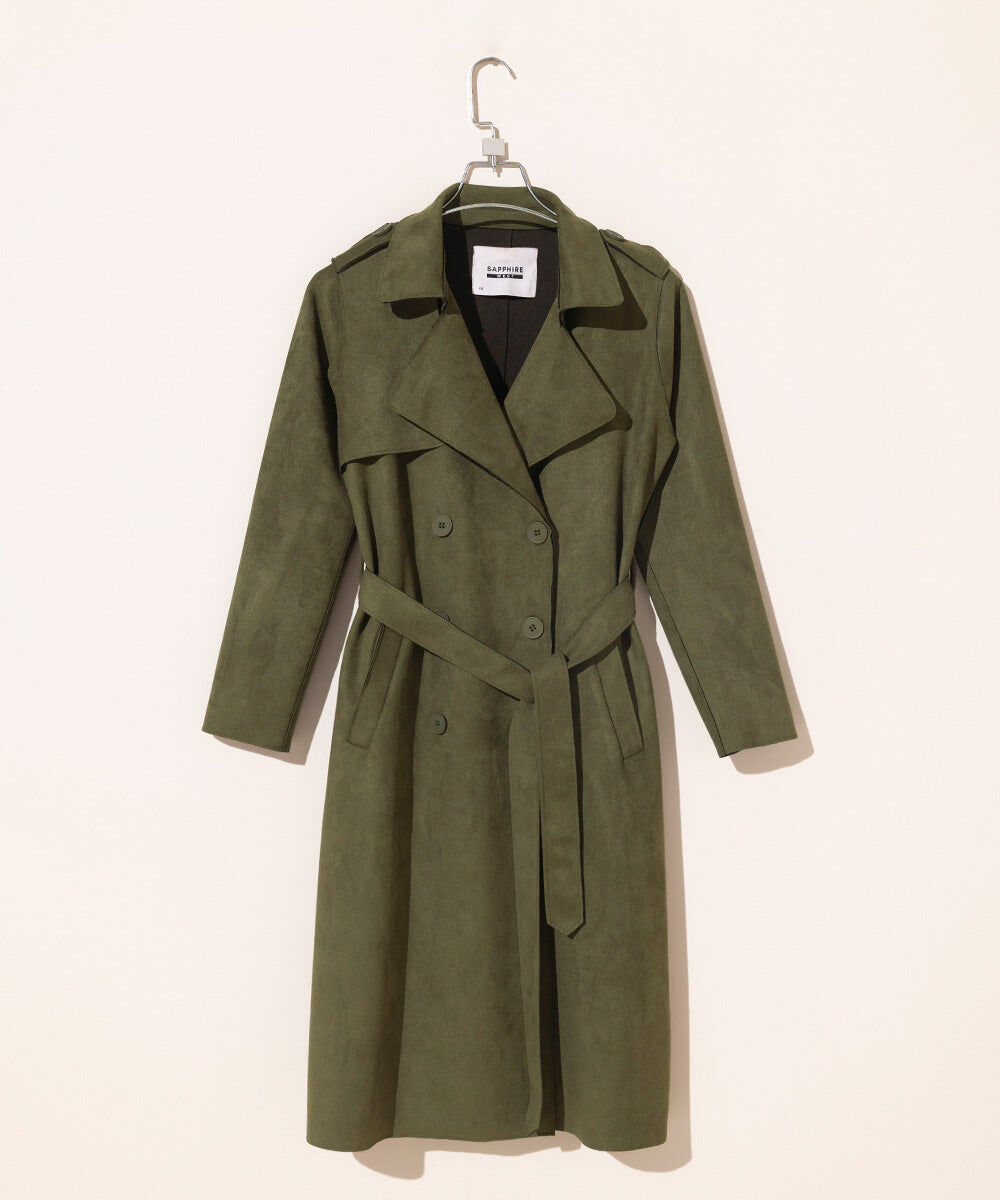 Woman - Green Suede Trench Coat with Belt