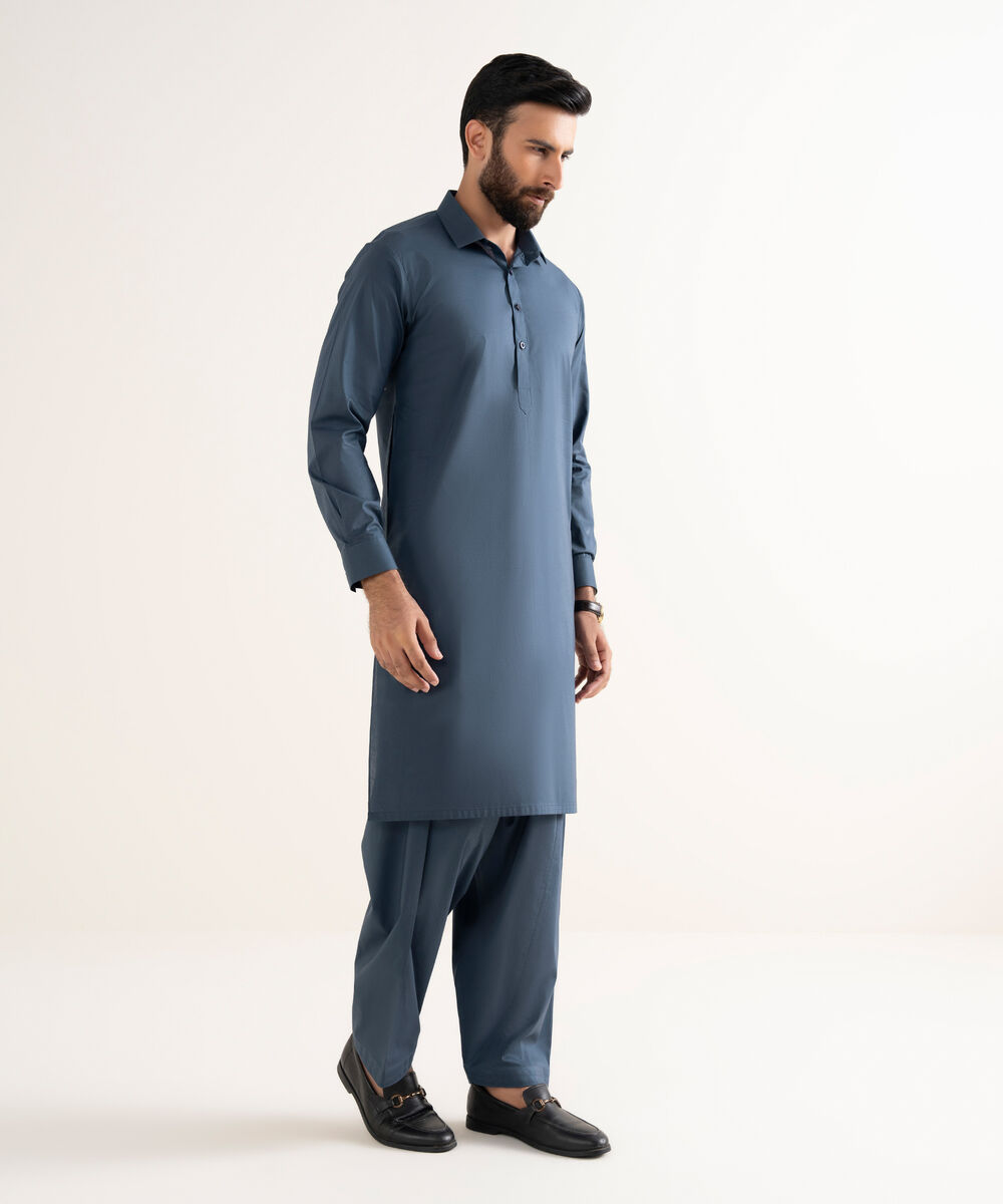 Men's 100% Cotton Plain Blue Kameez Shalwar