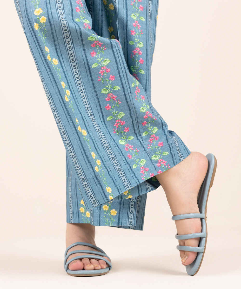 Woman - Blue Printed Cotton Culottes