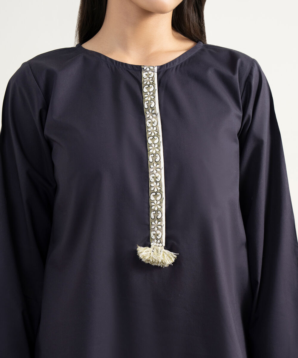 Women's RTW Cambric Solid Black Straight Shirt