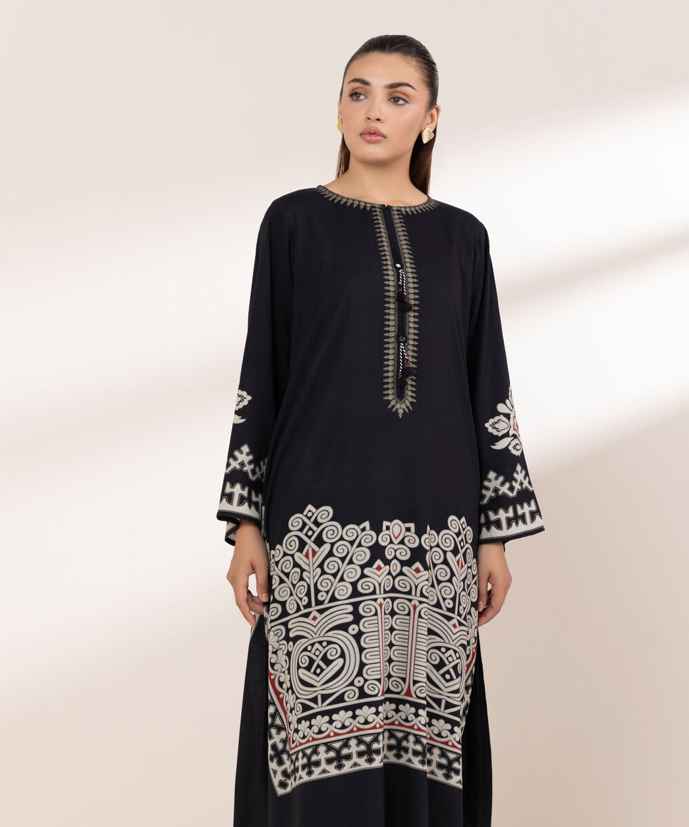 Women's RTW Arabic Lawn Black Printed Boxy Shirt