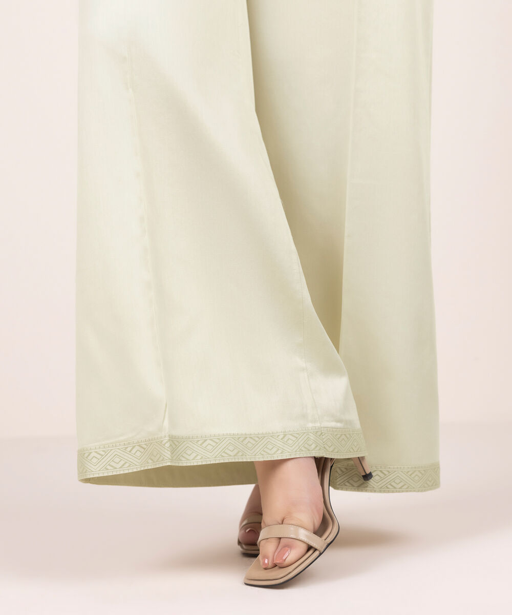 Women's RTW Cambric Solid Beige Flared Pants