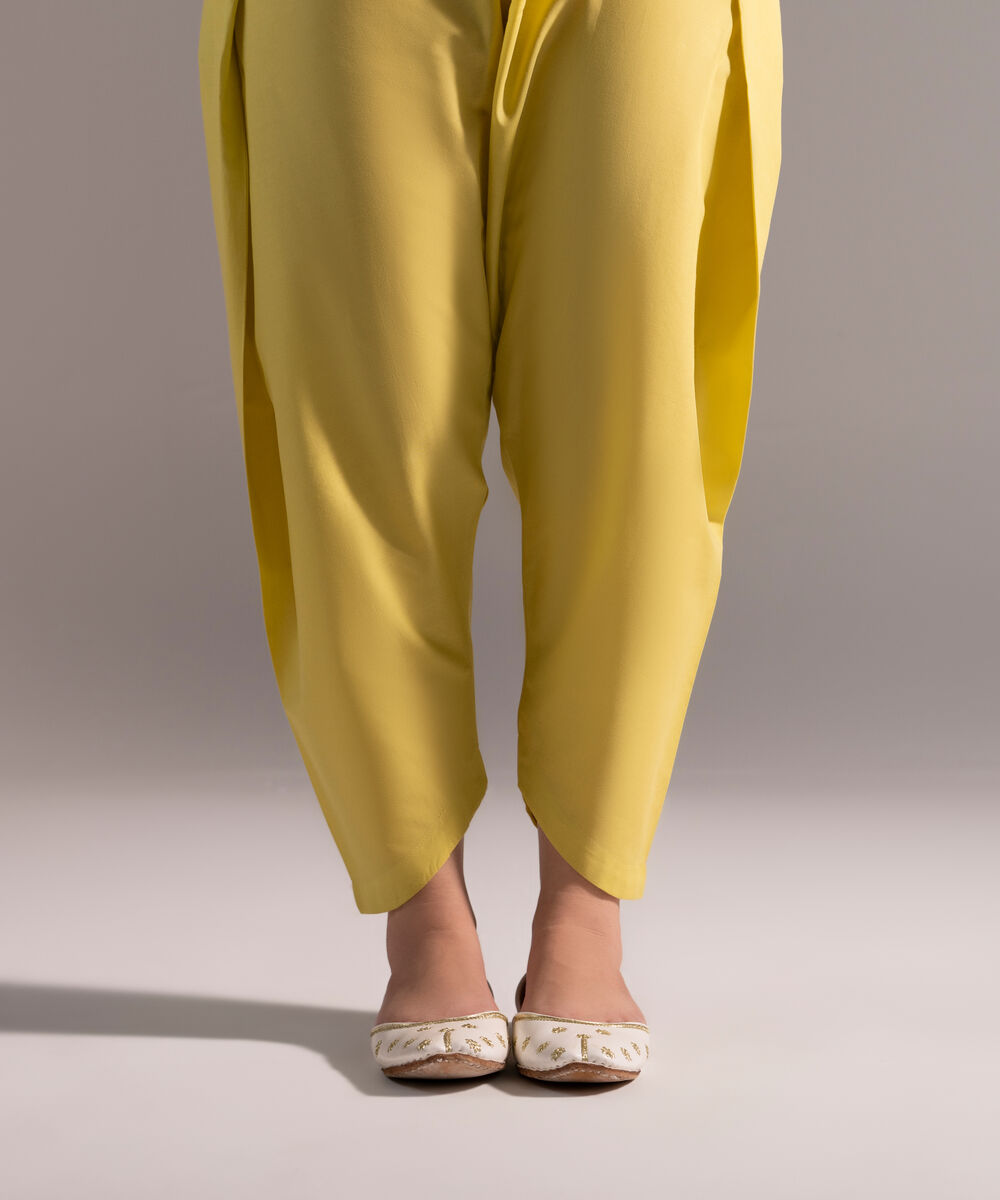 Women's RTW Cambric Solid Lime Green Skinny Shalwar