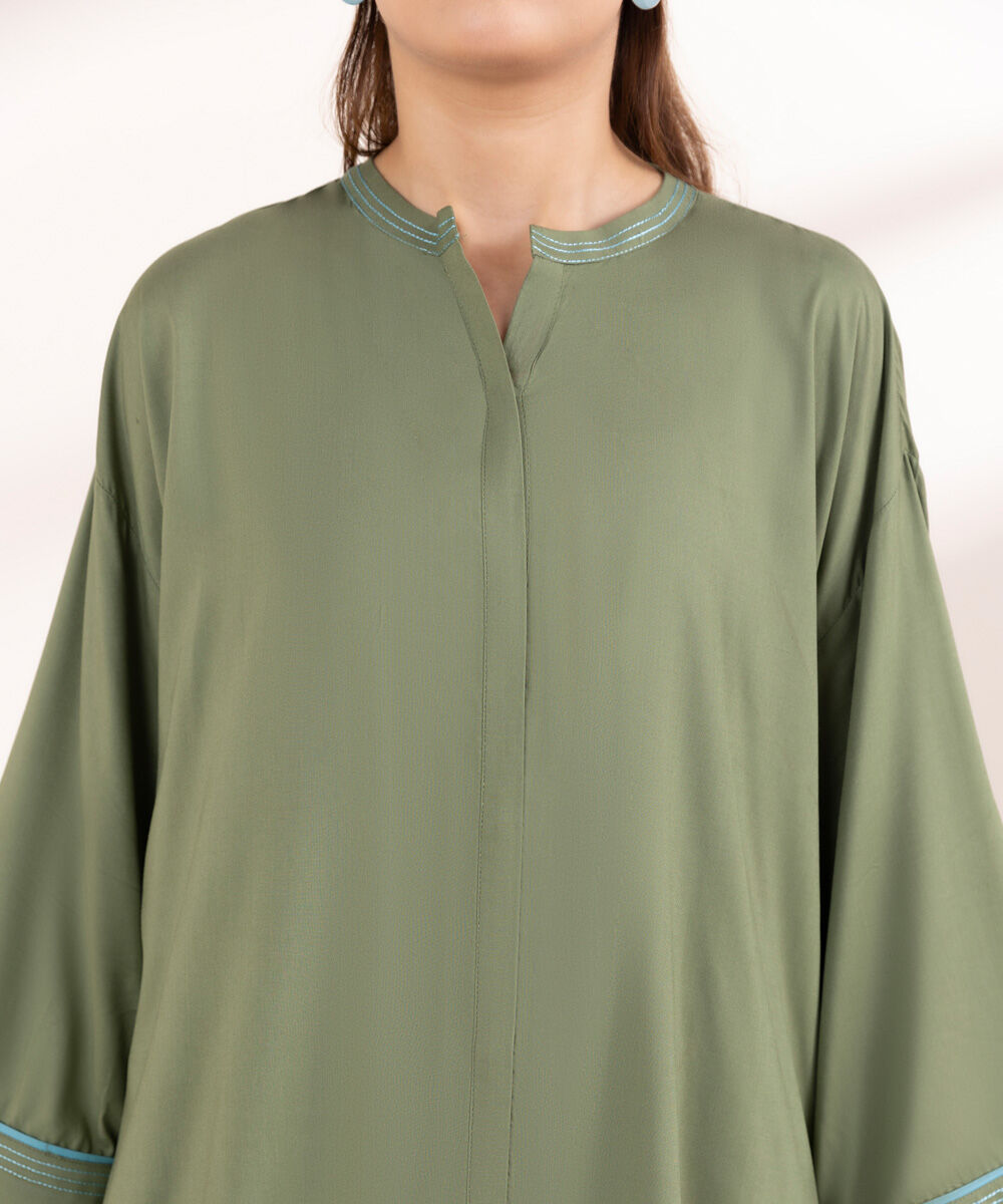 Woman - Green Solid Arabic Lawn Shirt