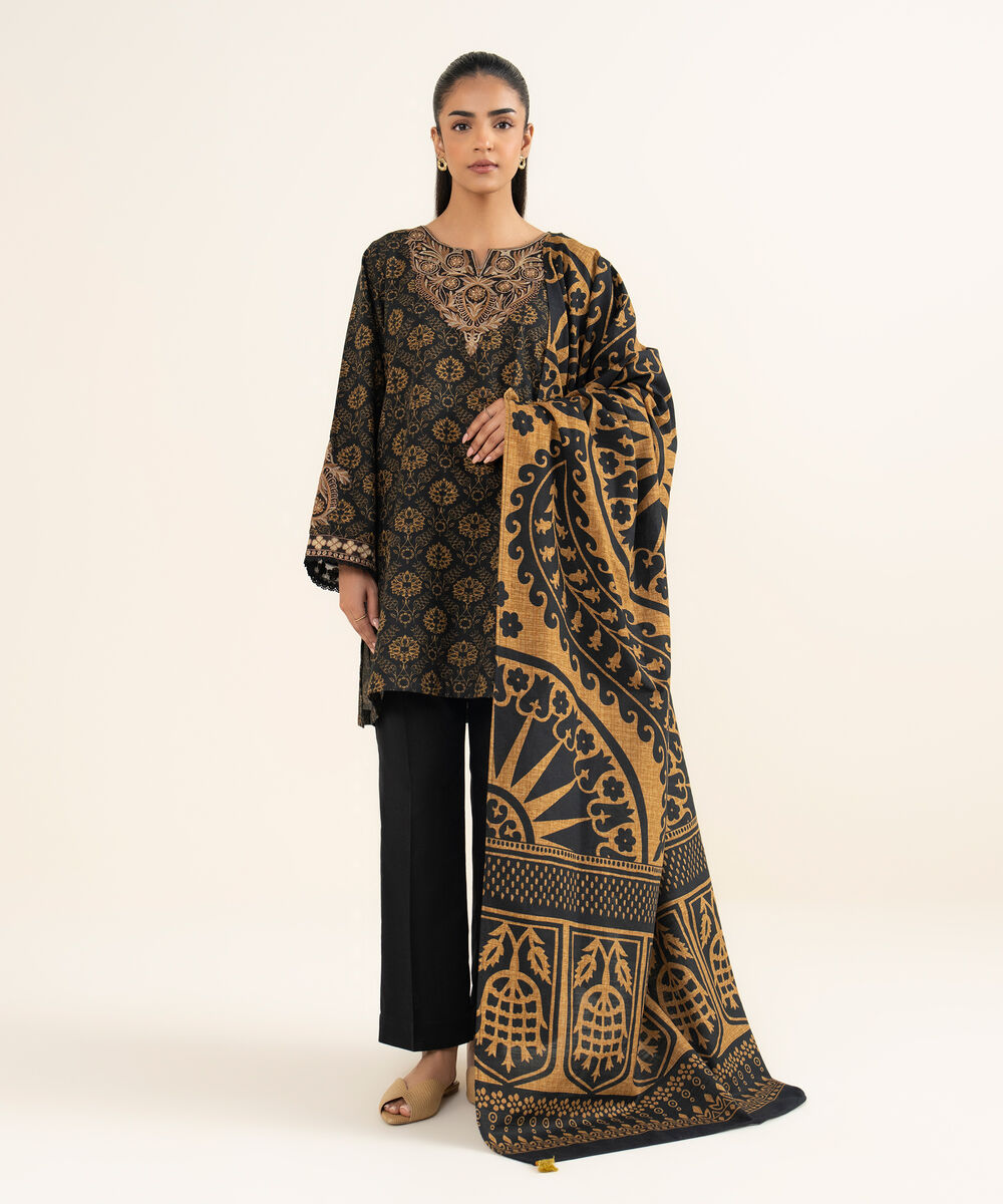 Women's RTW Cotton Embroidered Black A-Line Shirt