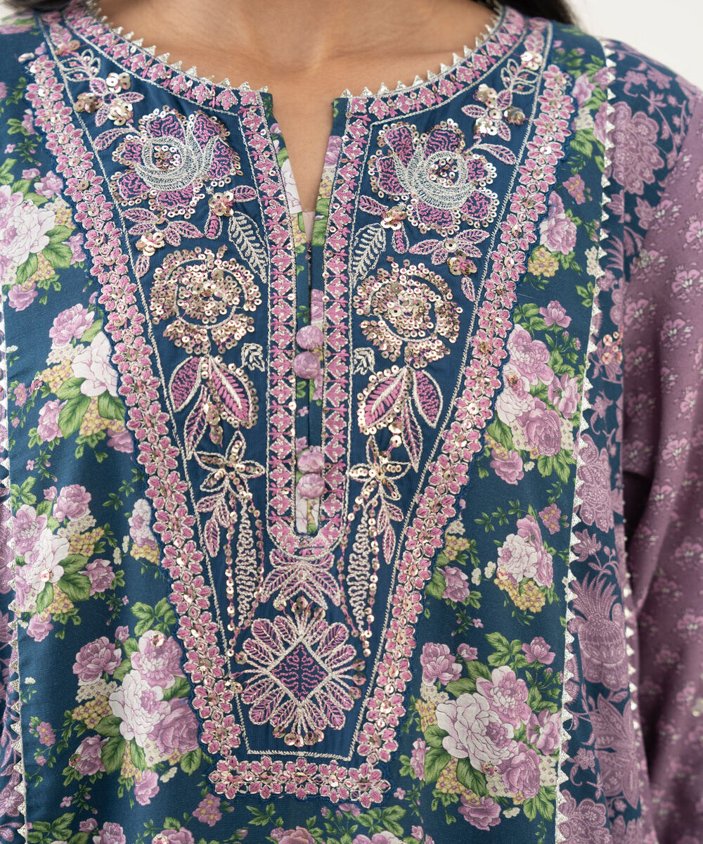 Women's RTW Textured Viscose Embroidered Purple 3 Piece Suit