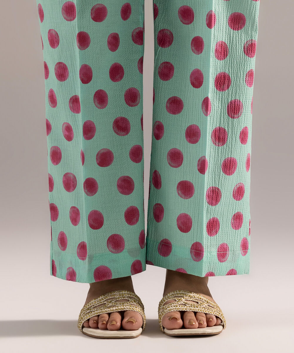 Women's RTW Seersucker Printed Turquoise Straight Pants