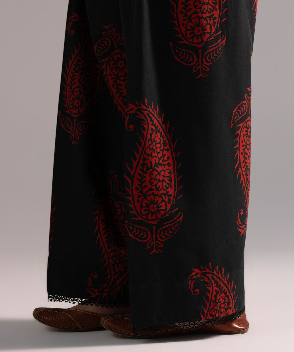 Women's RTW Cambric Printed Black Farshi Shalwar