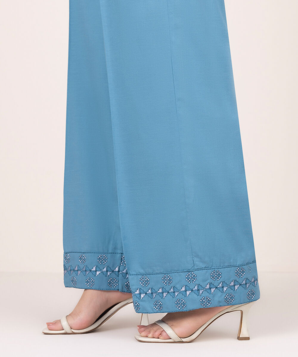 Women's RTW Cotton Viscose Embroidered Blue Culottes