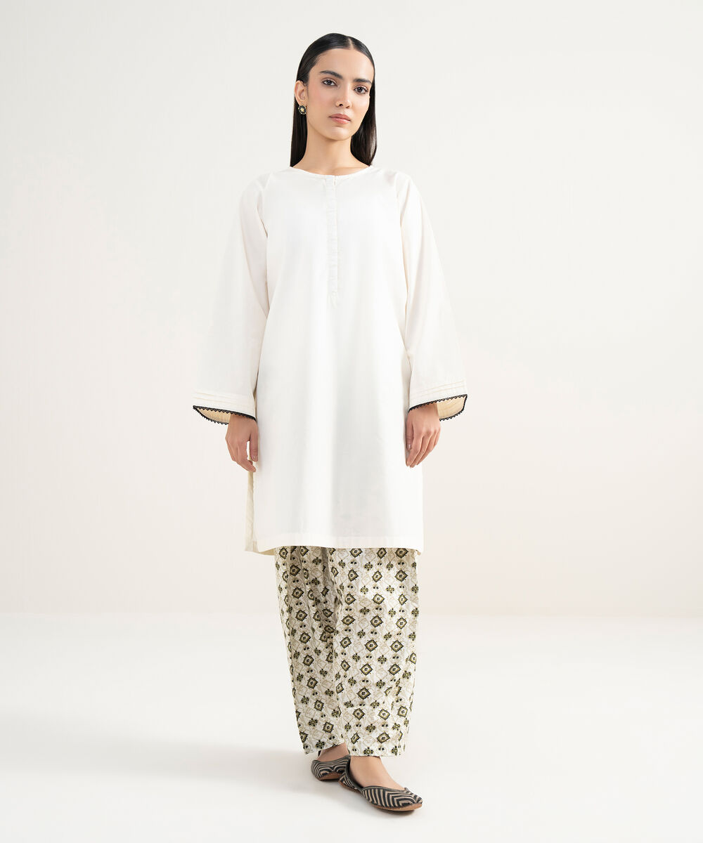 Women's RTW Cambric Solid Off White Straight Shirt