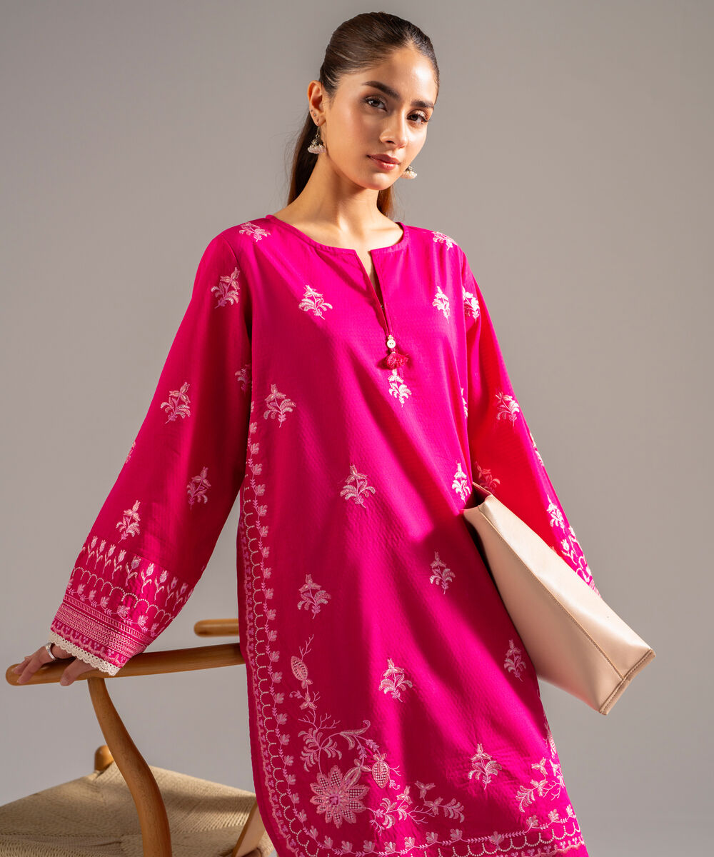 Women's RTW Dobby Embroidered Pink 2 Piece Suit