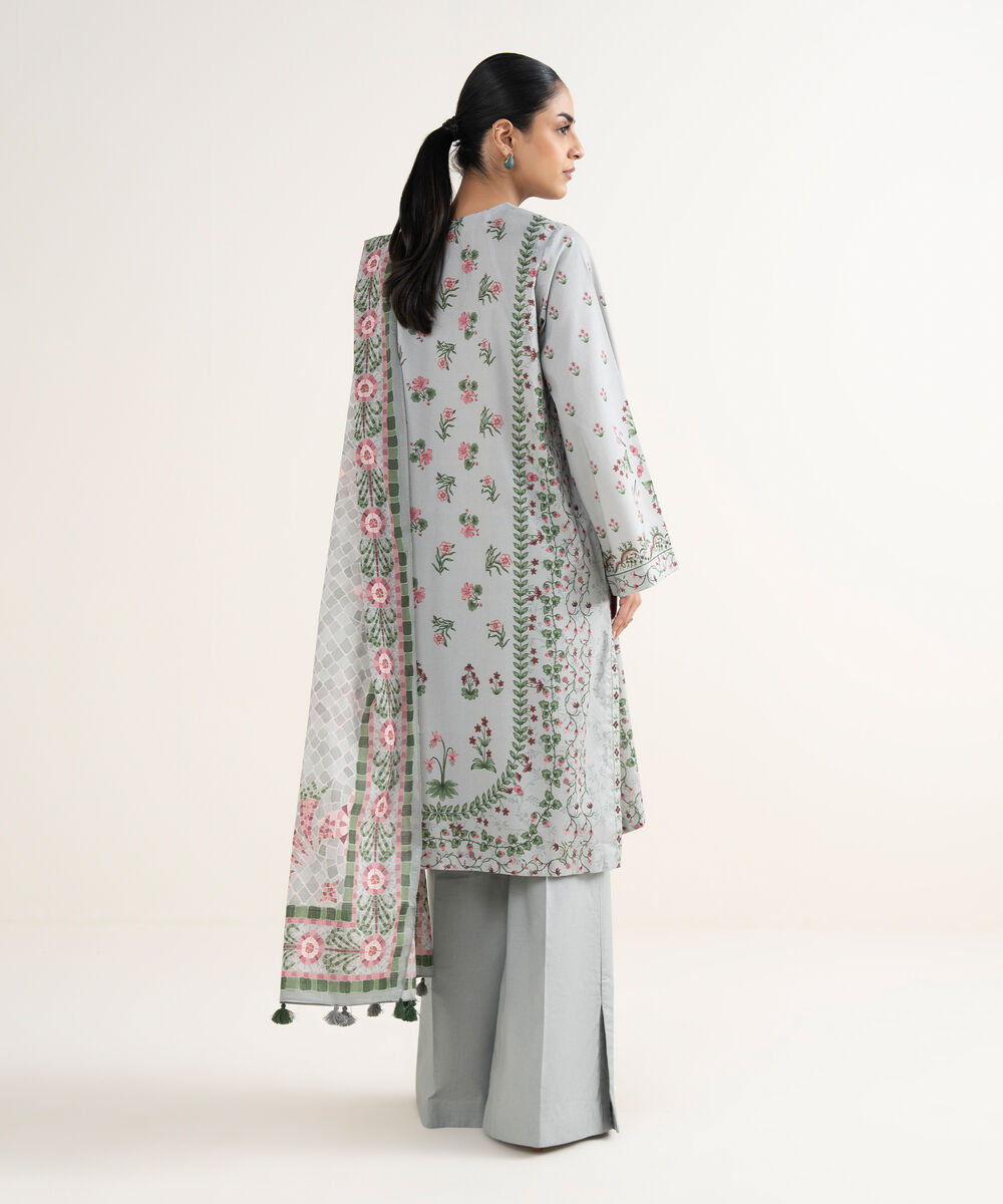 Women's Unstitched Lawn Embroidered Grey 3 Piece Suit