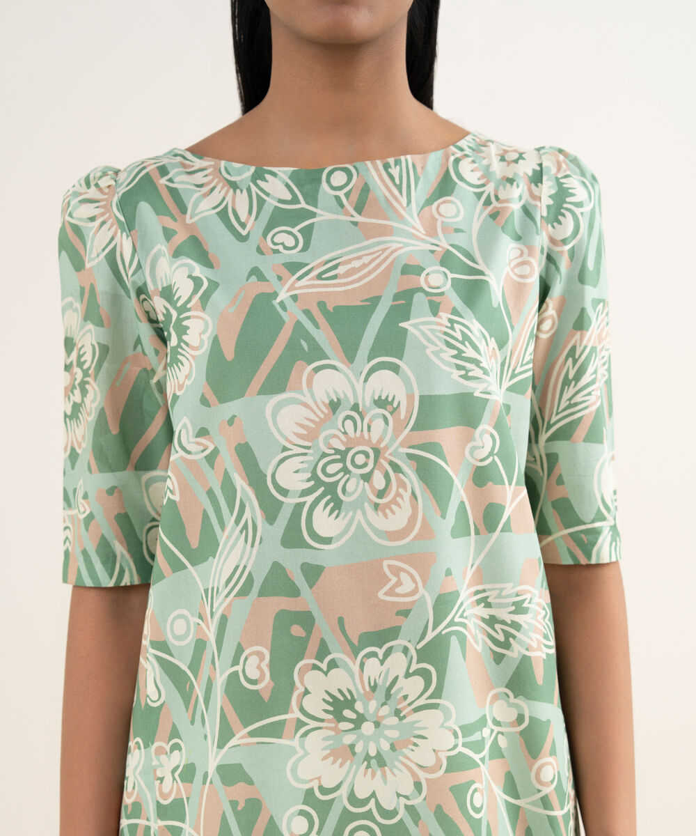 Women's Unstitched Lawn Printed Green 2 Piece Suit