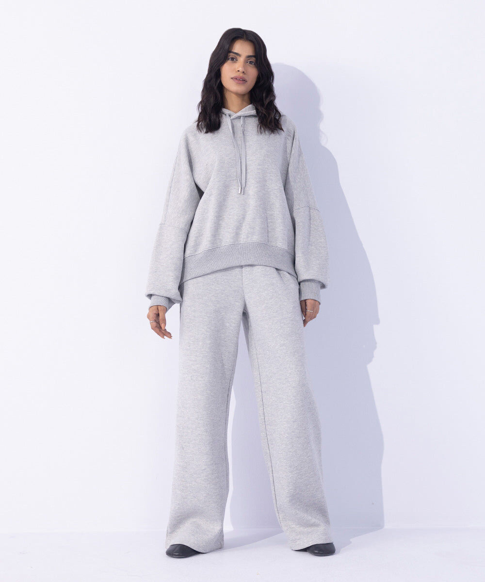 Woman - Grey Fleece Hoodie with Waist Panel
