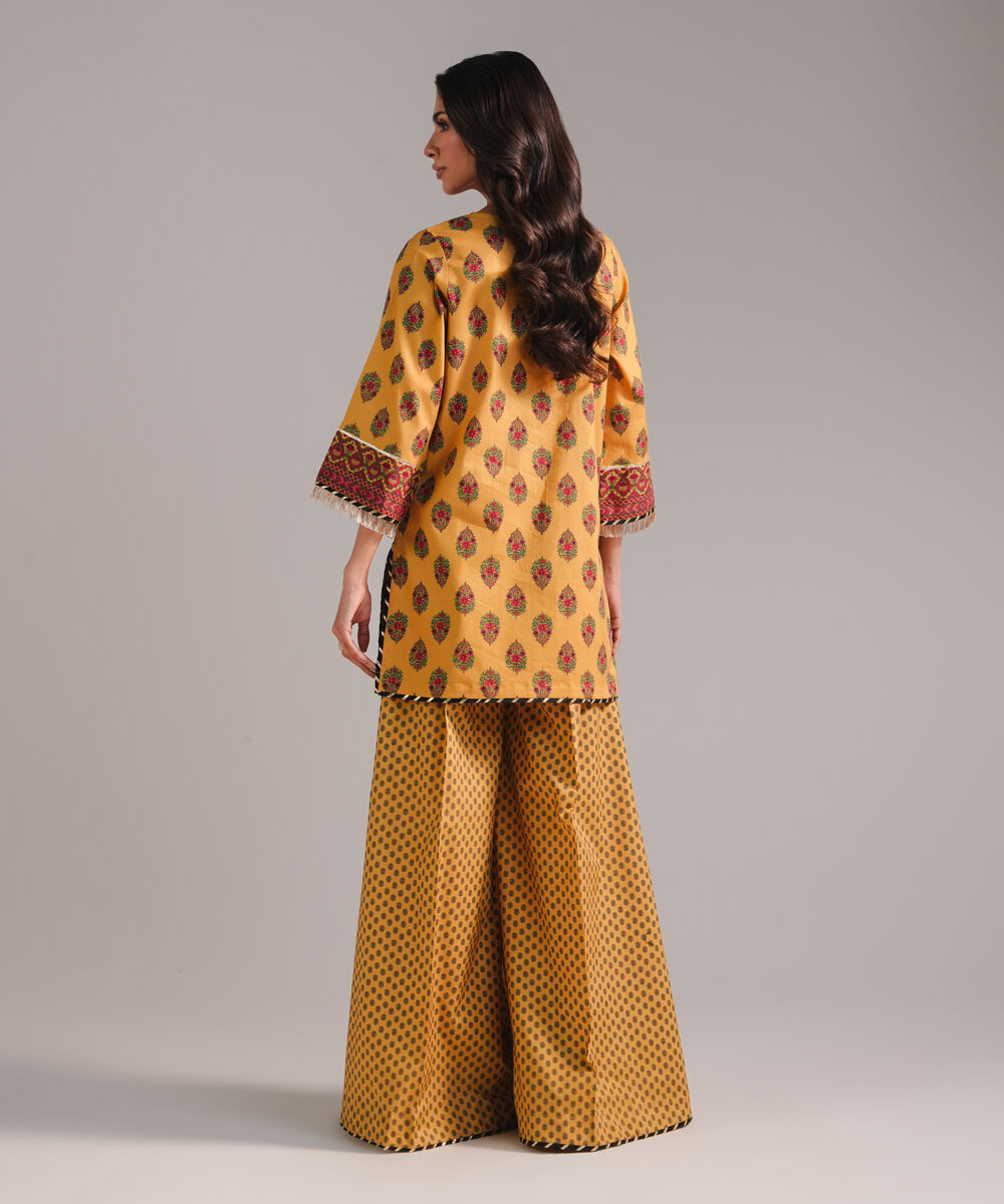 Women's RTW Textured Cotton Printed Mustard 2 Piece Suit