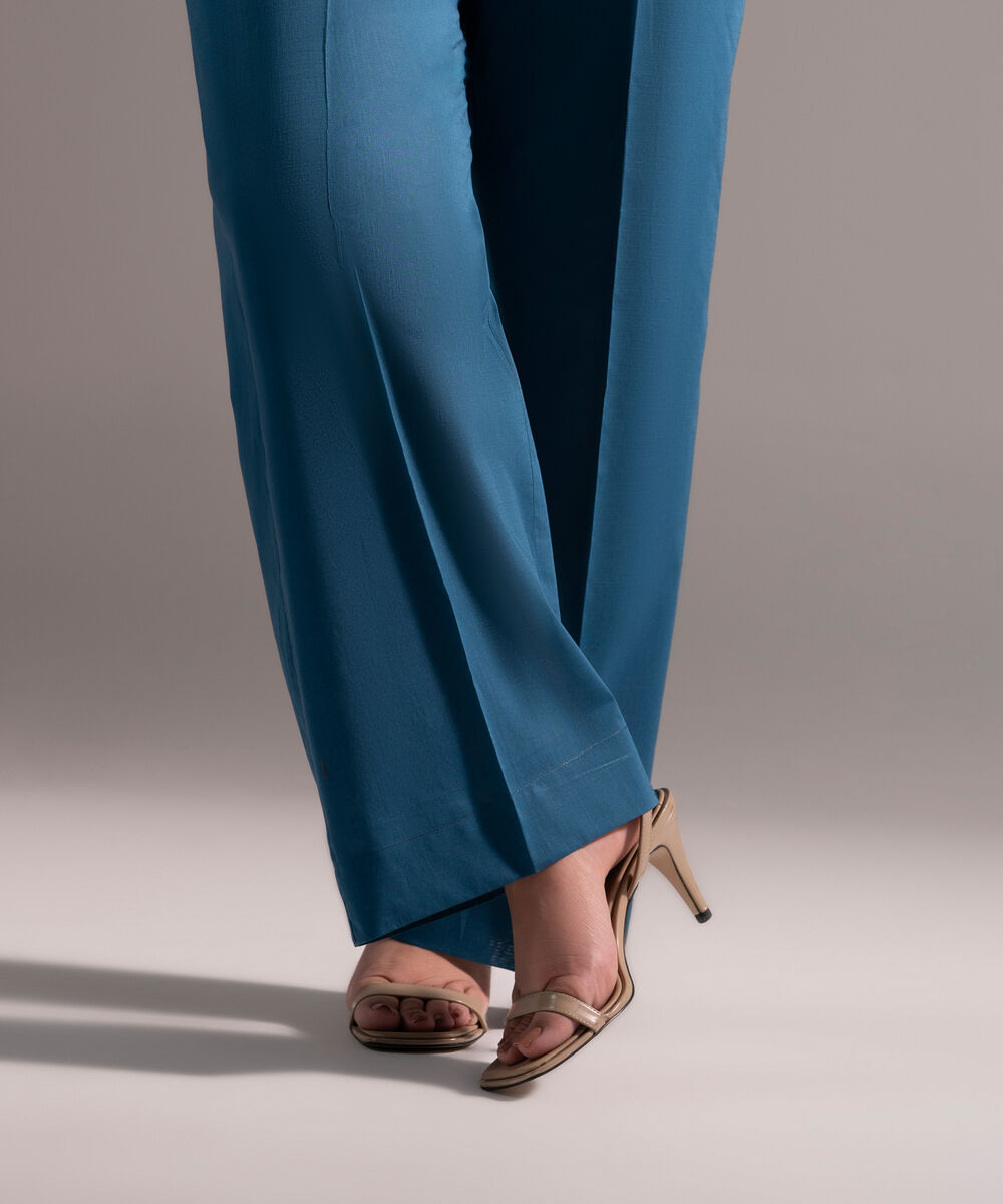 Women's RTW Cross Hatch Solid Teal Straight Pants