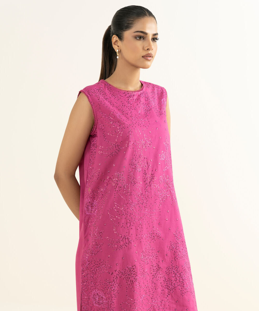 Women's RTW Multineps Embroidered Pink A-Line Shirt