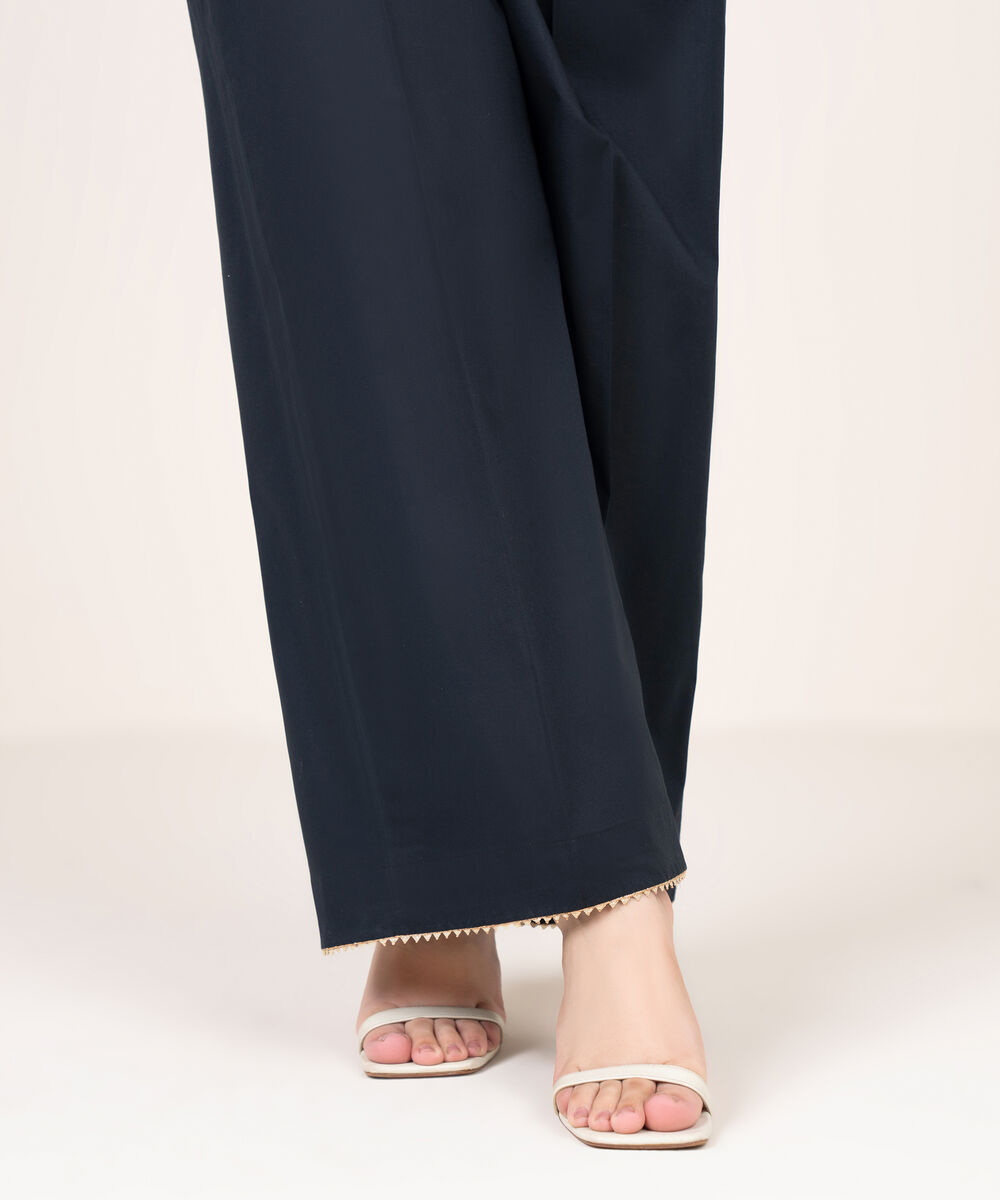 Women's RTW Viscose Linen Solid Black Flared Pants