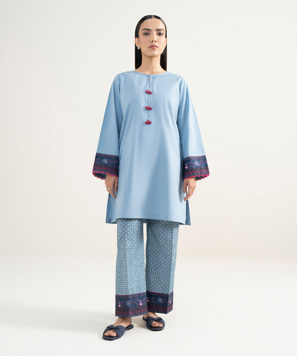 Women's RTW Cambric Solid Blue Straight Shirt