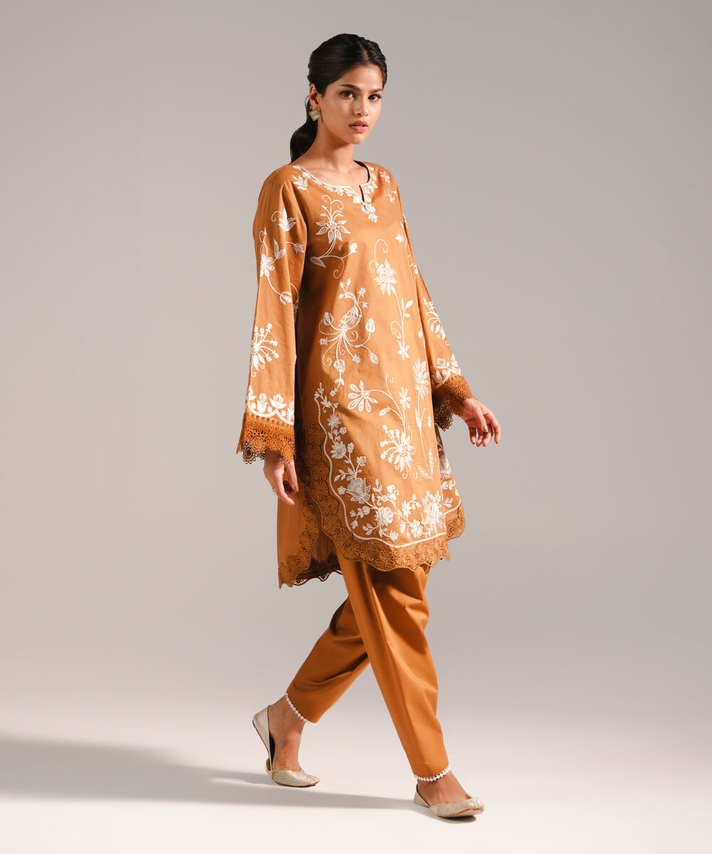 Women's RTW Lawn Embroidered Brown 2 Piece Suit