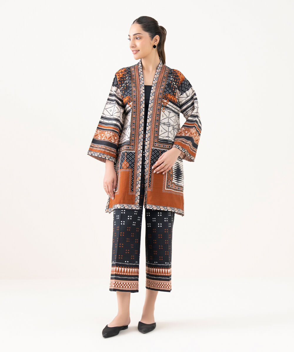 Women's RTW Cotton Embroidered Brown Front Open Shirt