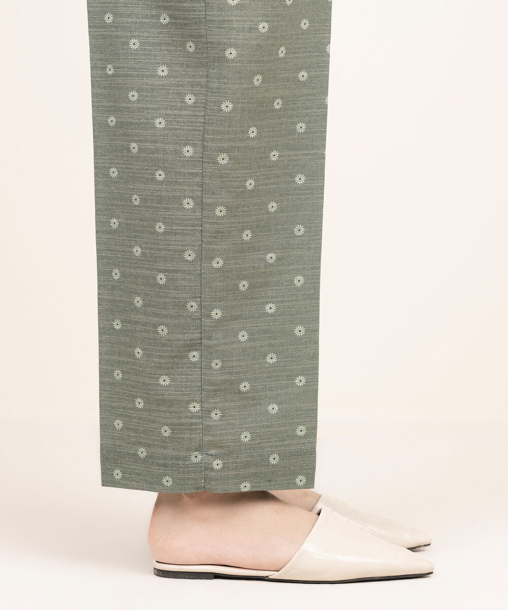 Women's RTW Khaddar Printed Grey Straight Pants