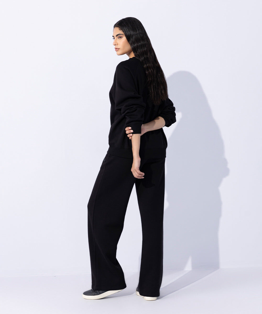 Woman - Black Fleece Sweatshirt with Raglan Sleeves