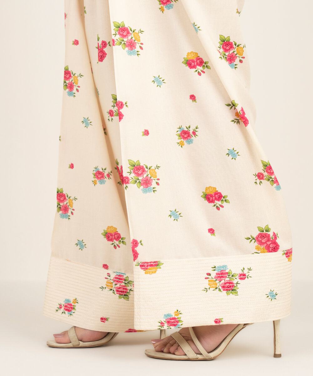 Women's RTW Arabic Cambric Printed Cream White Farshi Shalwar